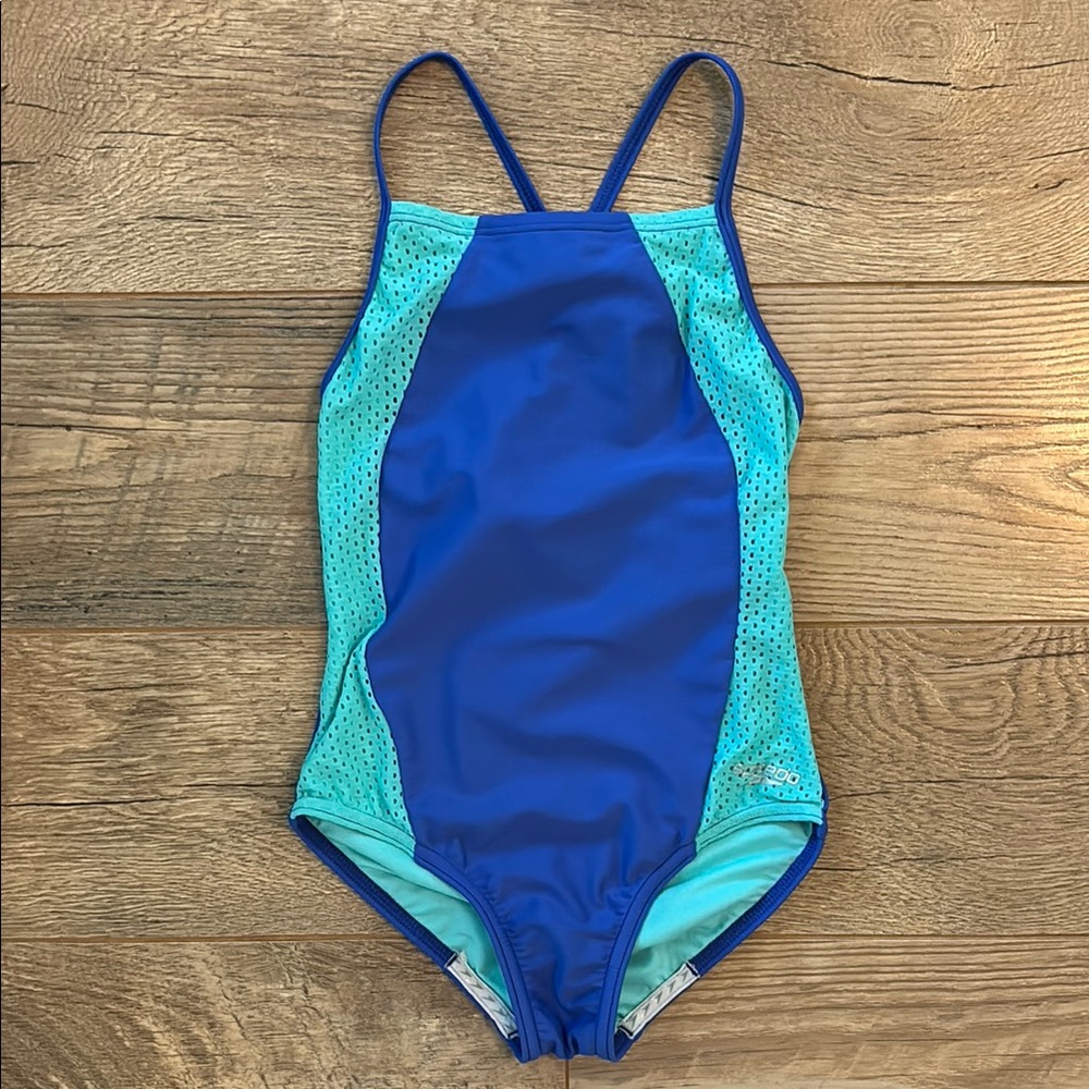 Speedo Girls Size 7 Blue Aqua One Piece Swimsuit